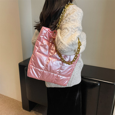 Genți de umăr căptușite de iarnă din bumbac de lux Space Down, genți de umăr pentru femei, genți de toamnă puffy, trendy