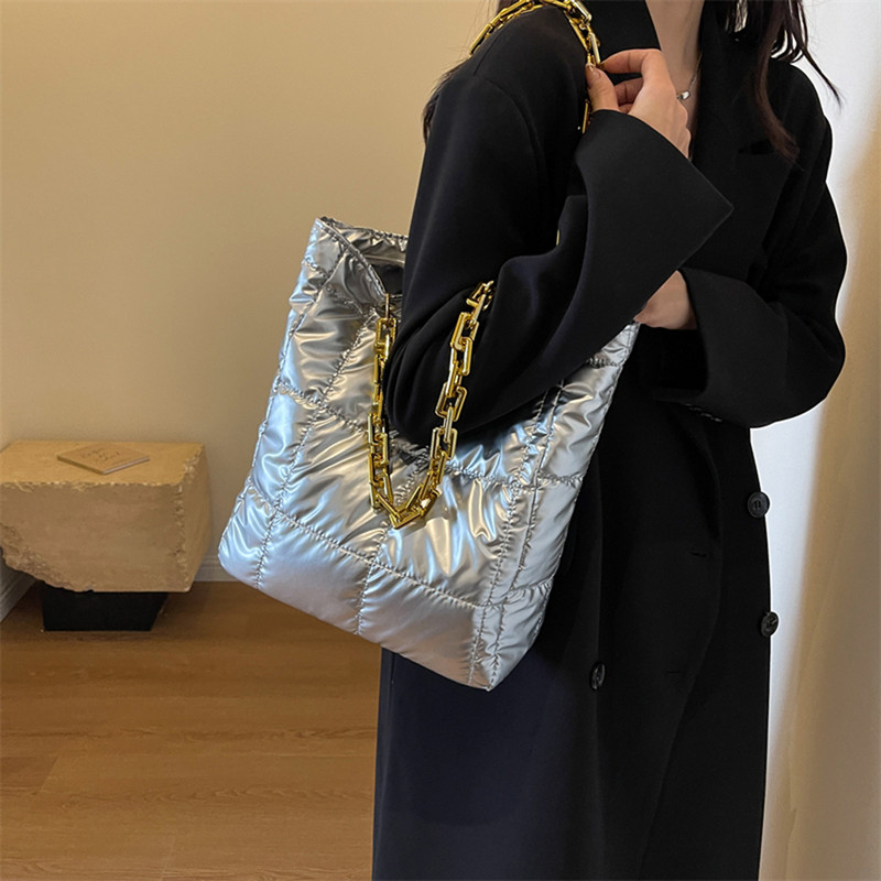 Genți de umăr căptușite de iarnă din bumbac de lux Space Down, genți de umăr pentru femei, genți de toamnă puffy, trendy