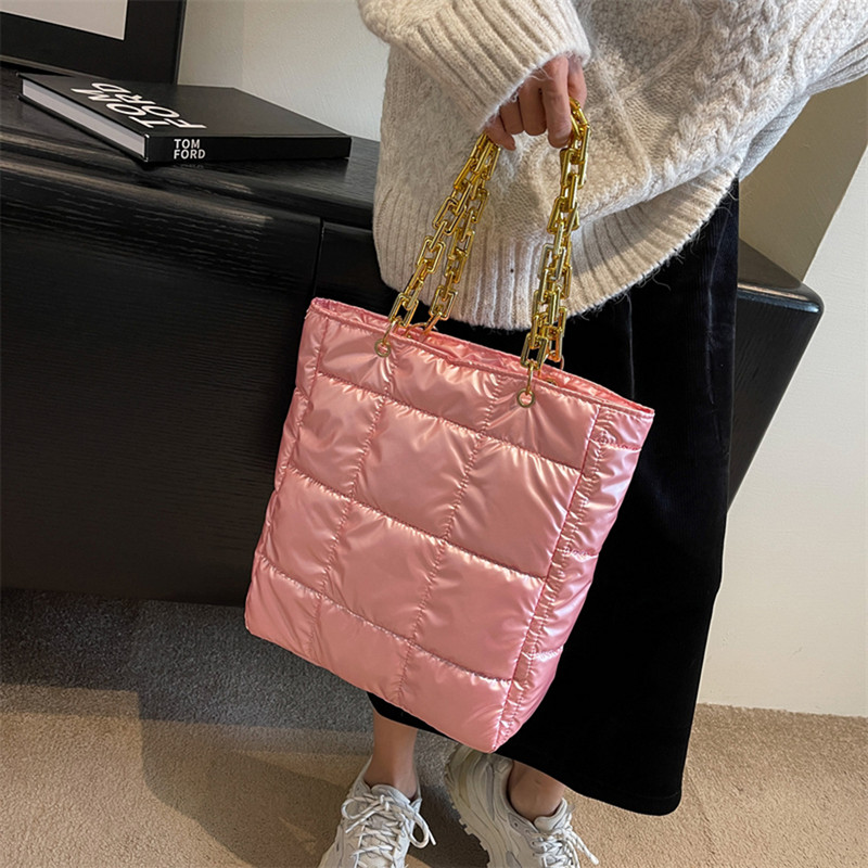 Genți de umăr căptușite de iarnă din bumbac de lux Space Down, genți de umăr pentru femei, genți de toamnă puffy, trendy