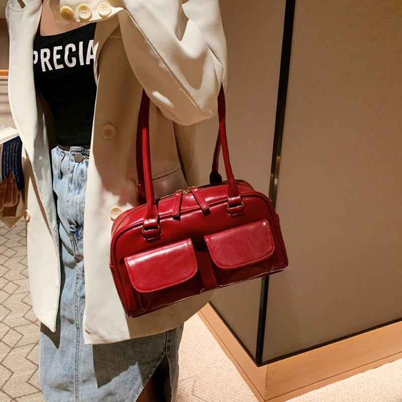 Ρετρό κόκκινη γυναικεία τσάντα Hobo λουστρίνι λουστρίνι πολυτελής τσάντα σχεδιαστή γυναικεία τσάντα ώμου μασχάλες