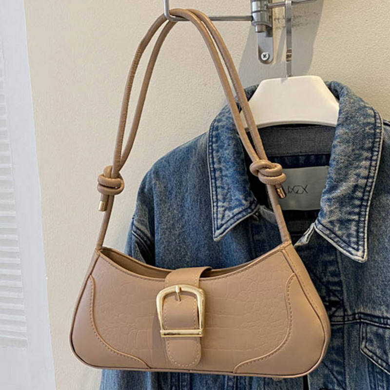 Geantă de umăr de modă pentru femei cu cataramă Geanta de mână din piele PU Bretele de umăr reglabile Geantă de întâlnire zilnică pentru femei