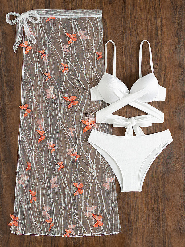 Σέξι Push Up Μπικίνι Λεβάντα 3 τεμάχια μαγιό με φούστες Μαγιό Γυναικεία 2023 Νέα Μαγιό παραλίας Καλοκαίρι