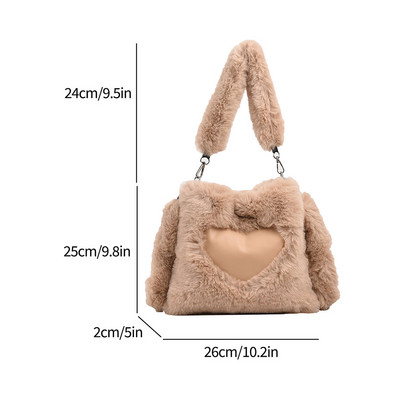 Geantă de mână din pluș pentru femei, ocazional, geantă de mână pufoasă, pufoasă, cu lanț, husă drăguță, cu blană artificială, geantă de femeie, cu blană