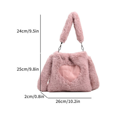 Geantă de mână din pluș pentru femei, ocazional, geantă de mână pufoasă, pufoasă, cu lanț, husă drăguță, cu blană artificială, geantă de femeie, cu blană