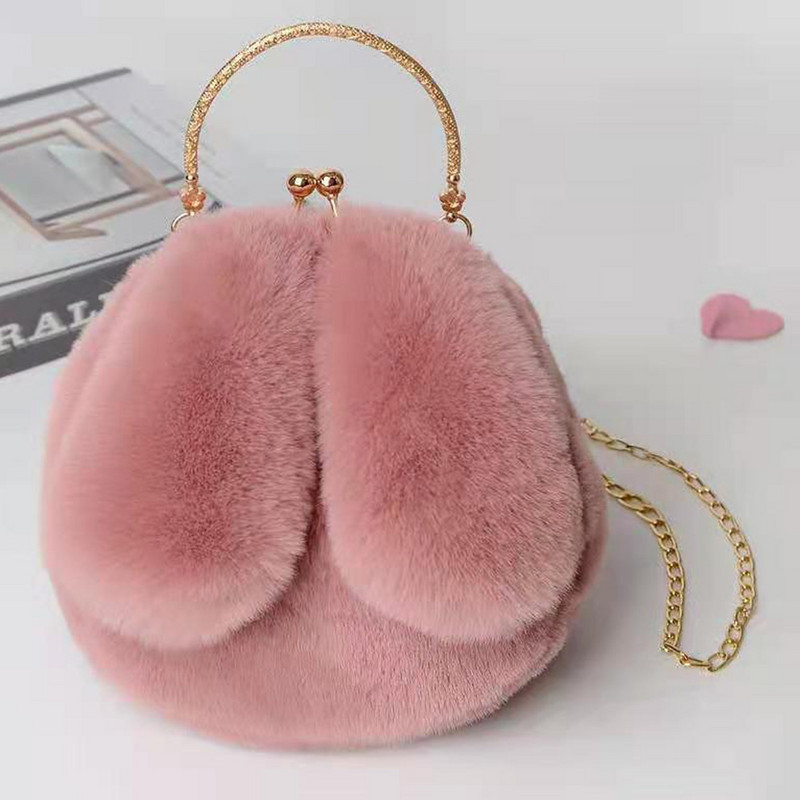 Genți de mână drăguțe cu iepure de pluș pentru femei, versiunea coreeană Poșete și genți drăguțe pentru fete, geantă de umăr cu ureche de iepure