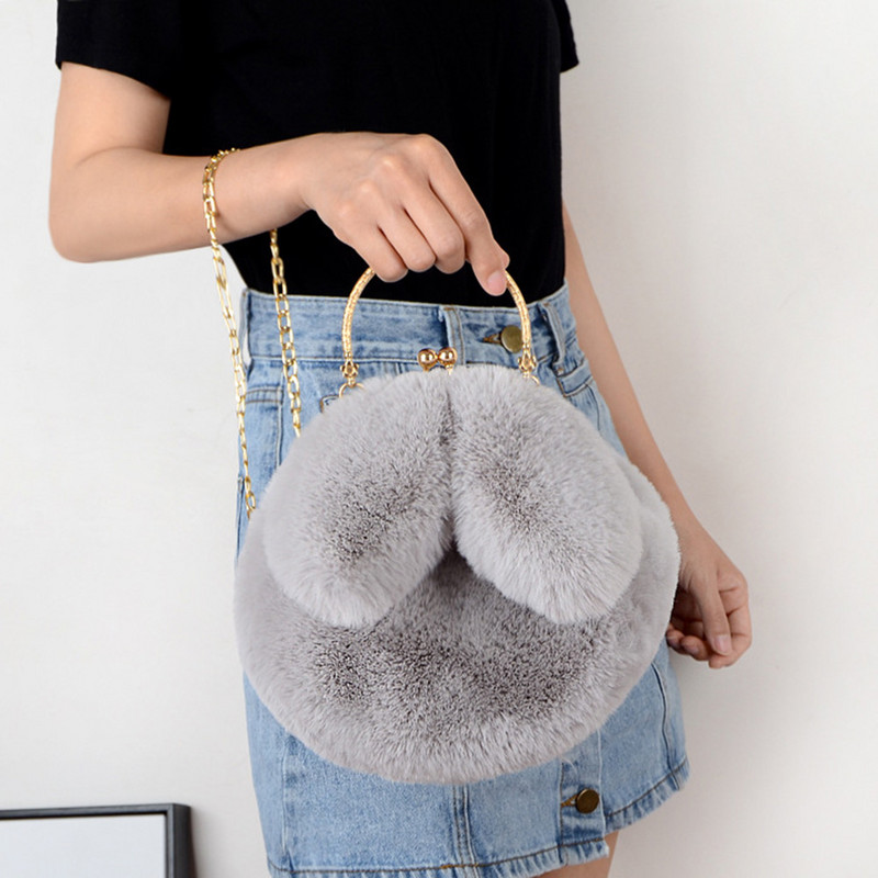 Genți de mână drăguțe cu iepure de pluș pentru femei, versiunea coreeană Poșete și genți drăguțe pentru fete, geantă de umăr cu ureche de iepure