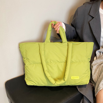 Дамска чанта за през рамо с памучна подплата Ватирана пухкава дамска чанта Портмоне Голяма чанта тип облак Дамска ежедневна чанта за пазаруване