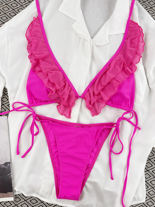 Seksikad bikiinid 2023 naiste ujumisriided String ujumistrikoo, naiste ujumiskostüüm, mustad bikiinid, rannarõivad, ujumiskostüümid, volangid