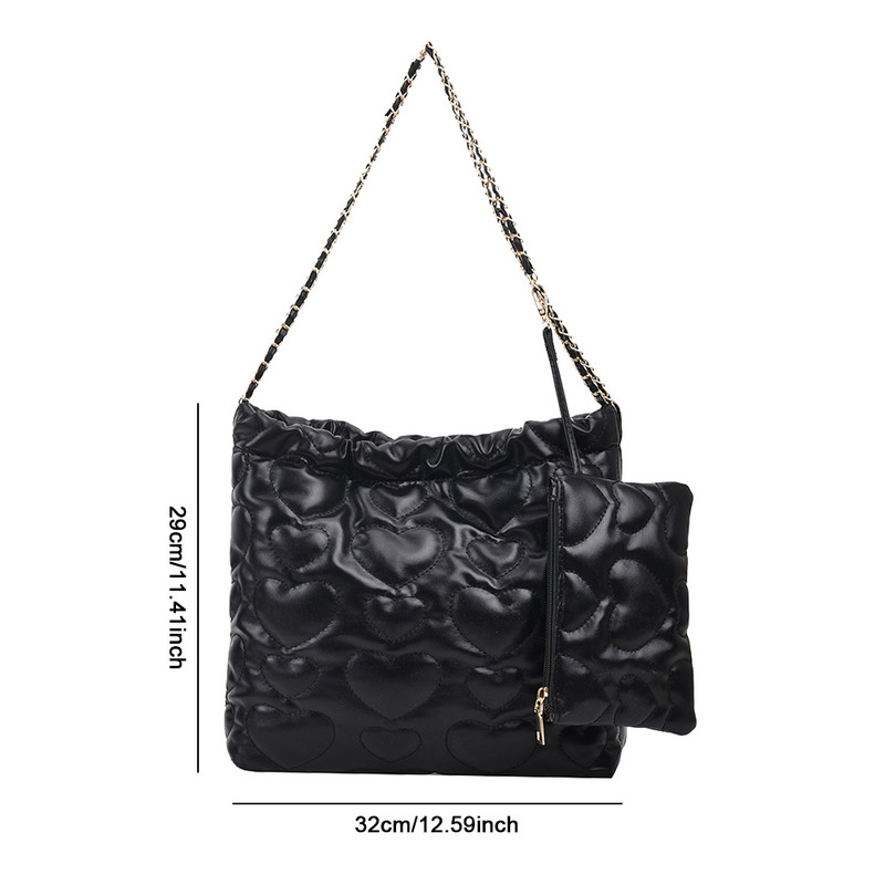 Geantă de mână matlasată cu inimă pentru femei Geantă de mână versatilă, moale, de mare capacitate, cu o poșetă asortată