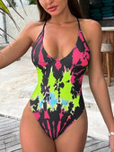 Sexy One Piece μαγιό για γυναίκες 2024 Μαγιό Tie-dye Μαγιό με βαθύ V λαιμόκοψη Καλοκαιρινό μαγιό σταυρός πλάτη