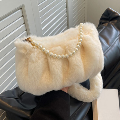 Τσάντα ώμου Pearl Sling για Γυναικείες Λούτρινες τσάντες τσάντα για γυναίκες Χνουδωτές τσάντες Πορτοφόλι από ψεύτικη γούνα τσάντα χιαστί Μαλακή γυναικεία χειμερινή τσάντα