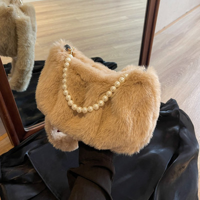 Τσάντα ώμου Pearl Sling για Γυναικείες Λούτρινες τσάντες τσάντα για γυναίκες Χνουδωτές τσάντες Πορτοφόλι από ψεύτικη γούνα τσάντα χιαστί Μαλακή γυναικεία χειμερινή τσάντα