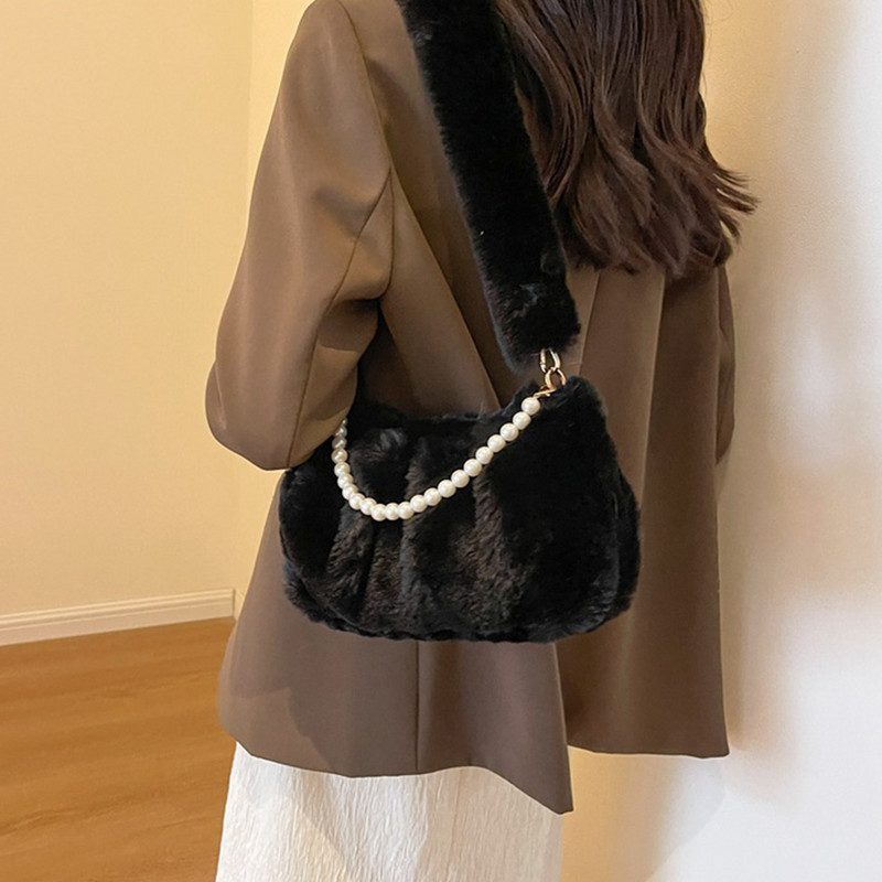 Τσάντα ώμου Pearl Sling για Γυναικείες Λούτρινες τσάντες τσάντα για γυναίκες Χνουδωτές τσάντες Πορτοφόλι από ψεύτικη γούνα τσάντα χιαστί Μαλακή γυναικεία χειμερινή τσάντα
