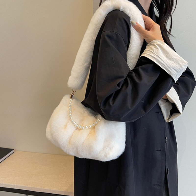 Τσάντα ώμου Pearl Sling για Γυναικείες Λούτρινες τσάντες τσάντα για γυναίκες Χνουδωτές τσάντες Πορτοφόλι από ψεύτικη γούνα τσάντα χιαστί Μαλακή γυναικεία χειμερινή τσάντα