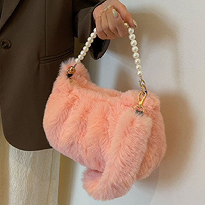 Τσάντα ώμου Pearl Sling για Γυναικείες Λούτρινες τσάντες τσάντα για γυναίκες Χνουδωτές τσάντες Πορτοφόλι από ψεύτικη γούνα τσάντα χιαστί Μαλακή γυναικεία χειμερινή τσάντα