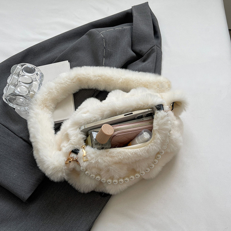 Τσάντα ώμου Pearl Sling για Γυναικείες Λούτρινες τσάντες τσάντα για γυναίκες Χνουδωτές τσάντες Πορτοφόλι από ψεύτικη γούνα τσάντα χιαστί Μαλακή γυναικεία χειμερινή τσάντα