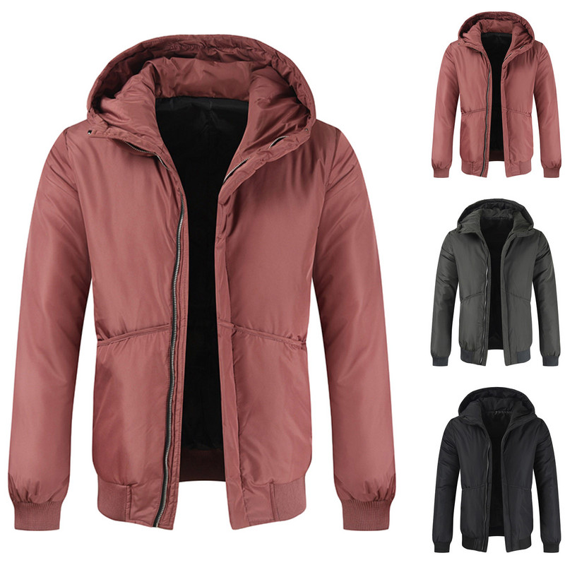 Ανδρικά ρούχα Ζεστά μασίφ ανδρικά μπουφάν Χειμερινό παλτό με μακρύ μανίκι τσέπη με κουκούλα Ανδρικό τζάκετ με φερμουάρ Ελαφρύ μπουφάν Μακριά παλτό