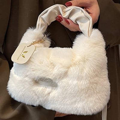 Γυναικείες τσάντες Winter Trend Σχεδιαστής Πολυτελής Τσάντα Χνουδωτές τσάντες υφαντές τσάντες από ψεύτικη γούνα με επάνω λαβή Μικρές μίνι τσάντες χιαστί