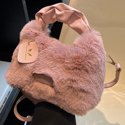 Γυναικείες τσάντες Winter Trend Σχεδιαστής Πολυτελής Τσάντα Χνουδωτές τσάντες υφαντές τσάντες από ψεύτικη γούνα με επάνω λαβή Μικρές μίνι τσάντες χιαστί