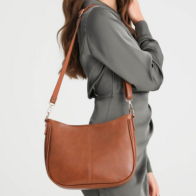 Γυναικεία Vintage τσάντα χιαστί με ρυθμιζόμενο λουράκι Μοντέρνα τσάντα χιαστί Ευέλικτη δερμάτινη PU μεγάλης χωρητικότητας Fashion Τσάντα Commuting