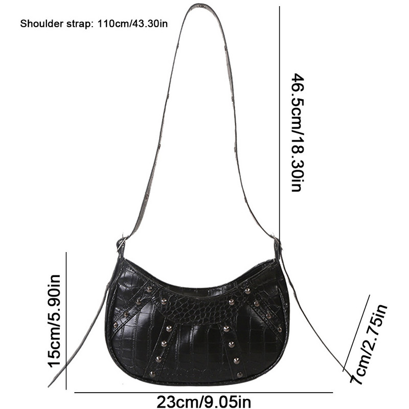 Μόδα γυναικεία τσάντα ώμου Τσάντα μασχάλης Σχέδιο τσάντα μασχάλης Τσάντα σέλας με πριτσίνια μονόχρωμη τσάντα Messenger Τσάντες Hobos Τσάντες Y2K Πορτοφόλι