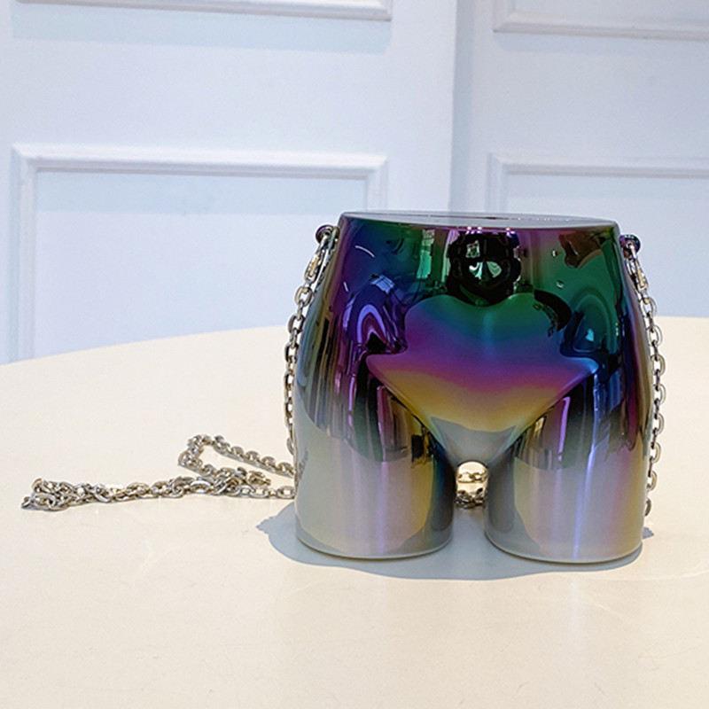 Mini geantă de seară în formă de fund amuzant pentru femei, geantă de umăr unică din acril, curea cu lanț, geantă elegantă pentru femei