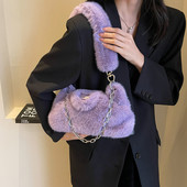 Γυναικεία αφράτη τσάντα ώμου μονόχρωμη μεγάλη αλυσίδα απλή τσάντα τσάντα μεγάλης χωρητικότητας Λούτρινη τσάντα μασχάλης Μαλακή βελούδινη τσάντα ώμου