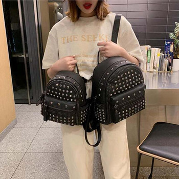 Нова модна дизайнерска дамска кожена раница с нитове Висококачествена ученическа чанта Дамска ежедневна пътна чанта за рамо с цип Дамска чанта