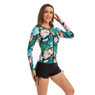 Costumul de baie cu unghi plat de tip surf pentru femei Costum de baie cu mânecă lungă Cardigan cu fermoar Tankini pentru femei