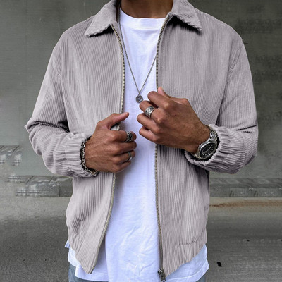 Ανδρικό μπουφάν Ανδρικό μακρυμάνικο μανίκι Μπουφάν μονόχρωμο παλτό Χρώμα τζάκετ με πλήρες φερμουάρ Αντιανεμικό παλτό χρώματος