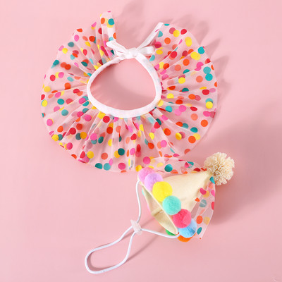 2 buc. Costum de zi de naștere pentru pisică, pălărie, eșarfă, broderie, drăguță, pisică, guler pisică, fund, pălărie pentru pisică, câine, cățeluș, petrecere, accesorii pentru pisici pentru animale de companie