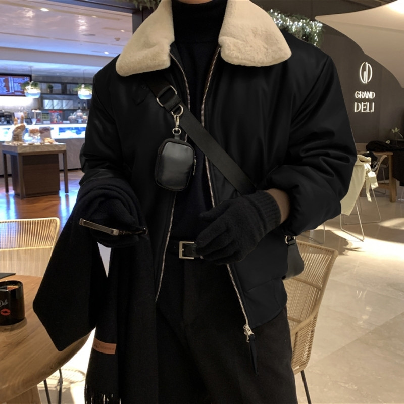 Χειμερινό μπουφάν Ανδρικό Ζεστό Μόδα Casual Παχύ Δερμάτινο Μπουφάν Ανδρικό Streetwear Κορεατικό φαρδύ κοντό παλτό Ανδρικό χοντρό δερμάτινο παλτό