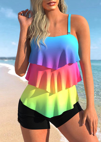 2023 εμπριμέ τανκίνι δύο τεμαχίων γυναικείο μαγιό με λουρί βολάν Γυναικείο αθλητικό μαγιό Μαγιό παραλίας Καλοκαιρινό σορτς