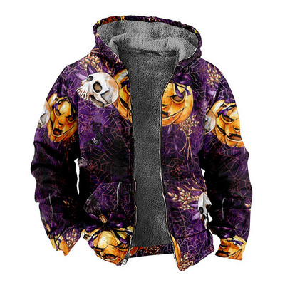 Ανδρικό μπουφάν Fleece Φθινόπωρο Χειμώνας Χειμώνας με στάμπα Παλτό με φερμουάρ Μακρυμάνικο τσέπες με κουκούλα Φούστες με χοντρό γιακά με γούνα