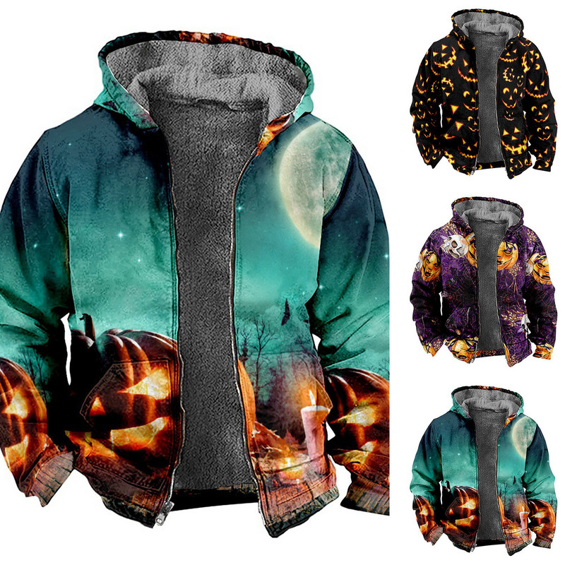 Ανδρικό μπουφάν Fleece Φθινόπωρο Χειμώνας Χειμώνας με στάμπα Παλτό με φερμουάρ Μακρυμάνικο τσέπες με κουκούλα Φούστες με χοντρό γιακά με γούνα