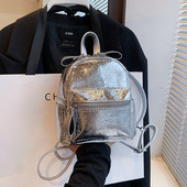Clasic Negru Argintiu Moda Mini Rucsac Femei Rucsac Mic din Piele Pentru Femei Rucsac Trendy Unisex Geantă de călătorie