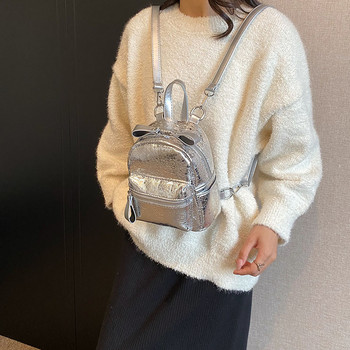 Класическа черна сребриста модна мини дамска раница Кожена малка раница за колежанска дамска раница Модерна унисекс пътна чанта