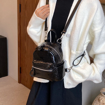 Класическа черна сребриста модна мини дамска раница Кожена малка раница за колежанска дамска раница Модерна унисекс пътна чанта