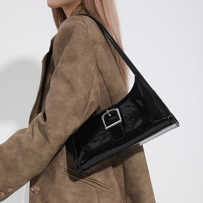 Ženska metalna torba Y2k modna torba s kopčom za skitnicu Svestrana lakirana kožna torba za rame Torba za ispod pazuha Djevojka Meka torbica