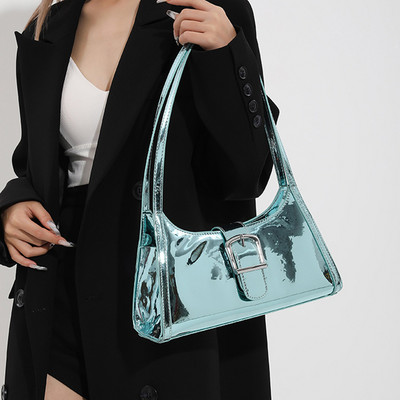 Ženska metalna torba Y2k modna torba s kopčom za skitnicu Svestrana lakirana kožna torba za rame Torba za ispod pazuha Djevojka Meka torbica