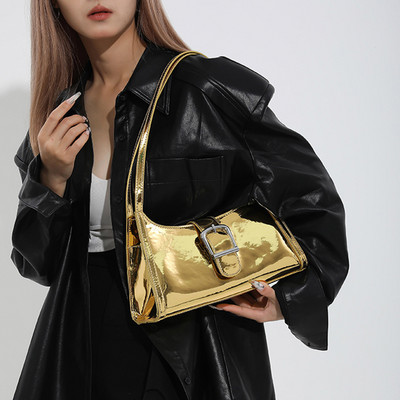 Ženska metalna torba Y2k modna torba s kopčom za skitnicu Svestrana lakirana kožna torba za rame Torba za ispod pazuha Djevojka Meka torbica