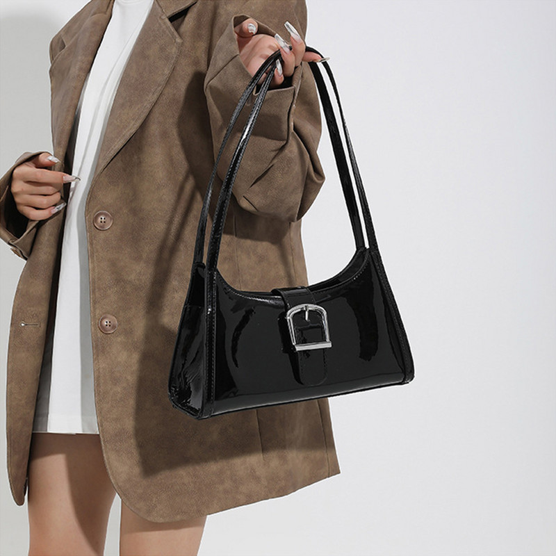 Ženska metalna torba Y2k modna torba s kopčom za skitnicu Svestrana lakirana kožna torba za rame Torba za ispod pazuha Djevojka Meka torbica