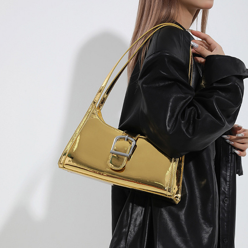 Ženska metalna torba Y2k modna torba s kopčom za skitnicu Svestrana lakirana kožna torba za rame Torba za ispod pazuha Djevojka Meka torbica