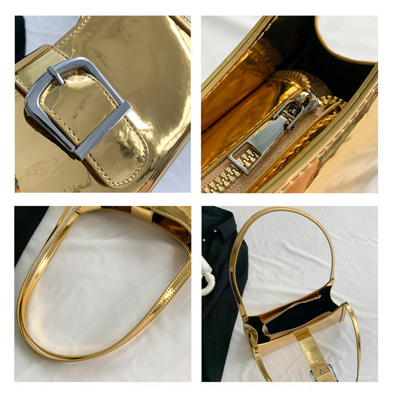 Ženska metalna torba Y2k modna torba s kopčom za skitnicu Svestrana lakirana kožna torba za rame Torba za ispod pazuha Djevojka Meka torbica