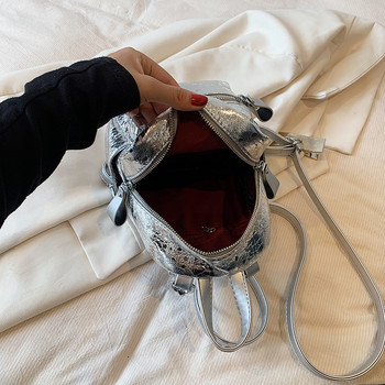 Луксозна модна сребърна раница за жени Висококачествена PU кожена чанта през рамо през рамо Малка дамска чанта за пътуване Черна чанта