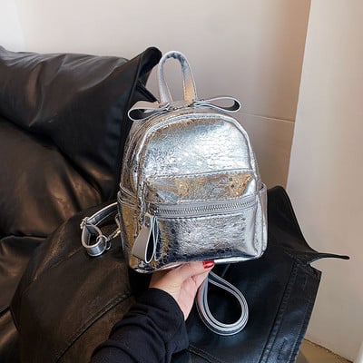 Luksuslik hõbedane seljakott naistele Kvaliteetne PU-nahast õlakott Väike naiste reisikäekott Must seljakott