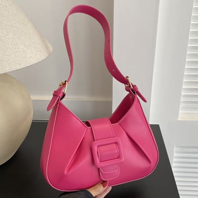 Ženska PU kožna torba na rame Ležerna jednostavna hobo torba Dekoracija s kopčom i patentnim zatvaračem Torba ispod pazuha Podesivi remen Torbica za svakodnevnu kupovinu