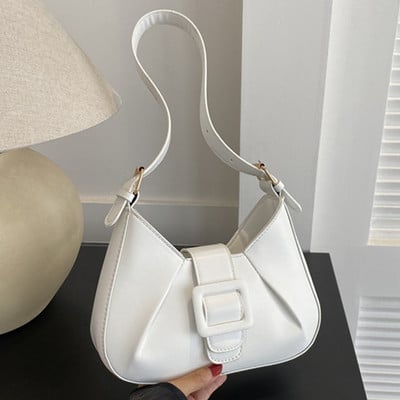 Ženska PU kožna torba na rame Ležerna jednostavna hobo torba Dekoracija s kopčom i patentnim zatvaračem Torba ispod pazuha Podesivi remen Torbica za svakodnevnu kupovinu