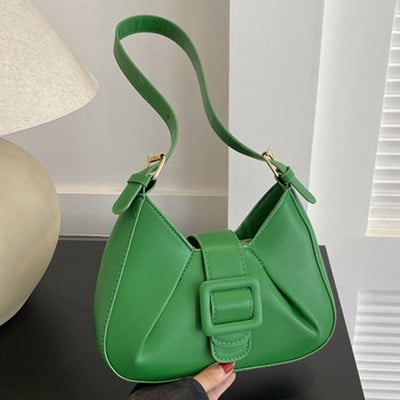 Ženska PU kožna torba na rame Ležerna jednostavna hobo torba Dekoracija s kopčom i patentnim zatvaračem Torba ispod pazuha Podesivi remen Torbica za svakodnevnu kupovinu