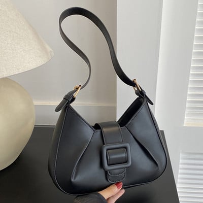 Ženska PU kožna torba na rame Ležerna jednostavna hobo torba Dekoracija s kopčom i patentnim zatvaračem Torba ispod pazuha Podesivi remen Torbica za svakodnevnu kupovinu